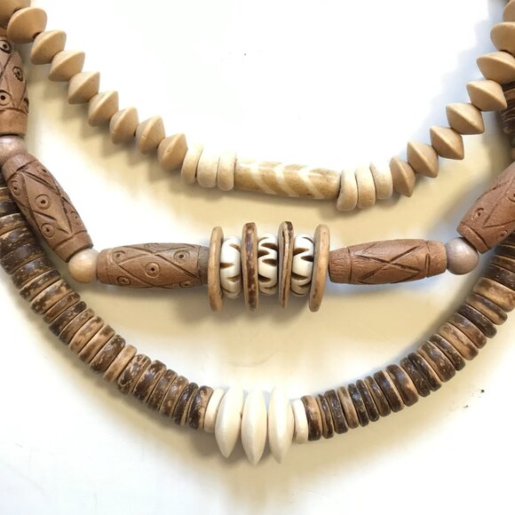 Twine & Twig Layered Classic Beaded Necklace Womens Suede Strap Cream Bronze - Picture 5 of 12